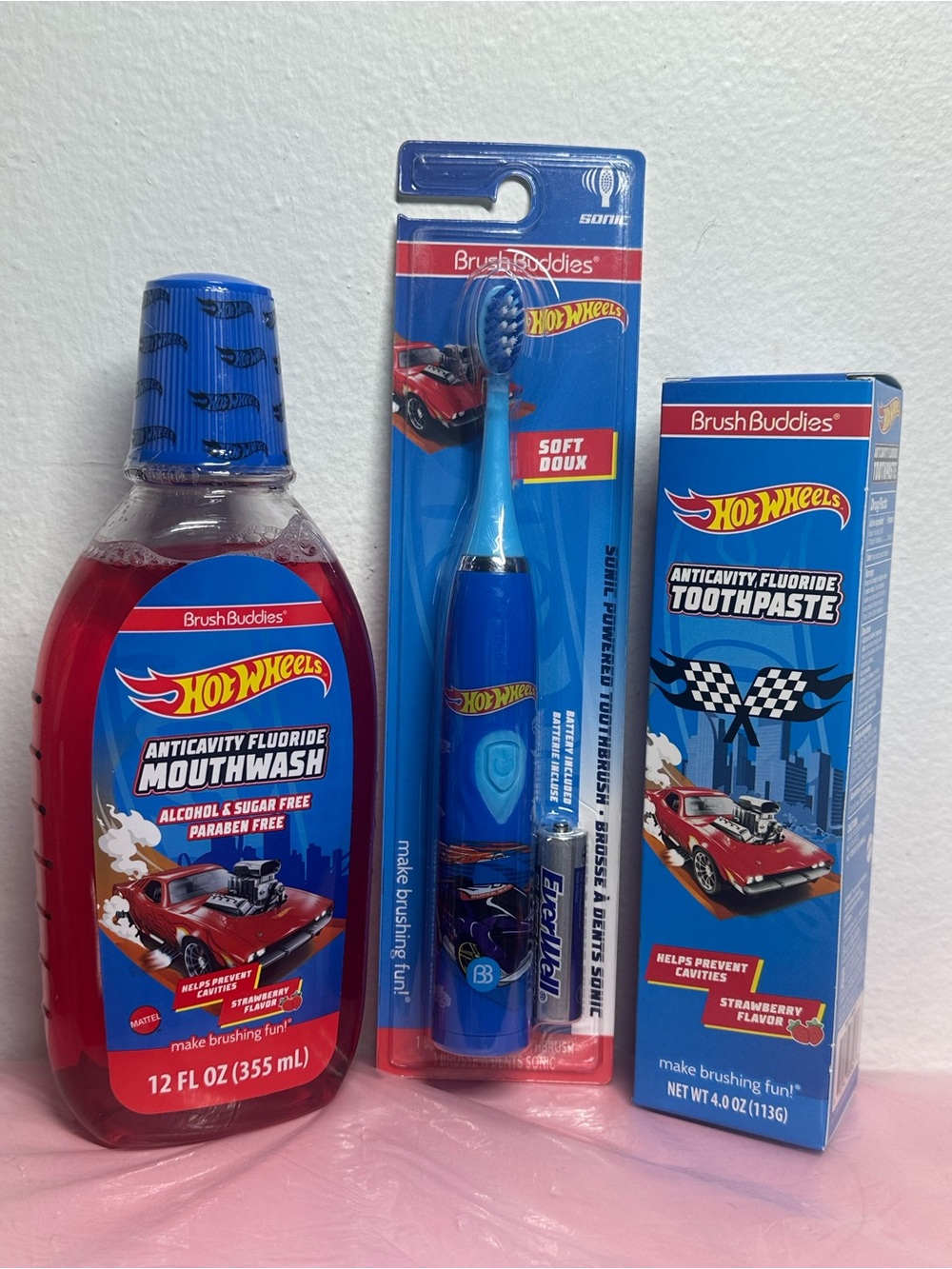 Hot Wheels Brush Buddies Sonic Toothbrush Toothpaste Mouthwash Set NWT